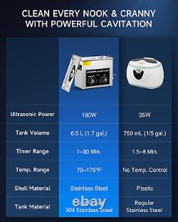 Nettoyeur ultrasonique de 6,5 L avec bouton, 1,7 gal 120W professionnel industriel