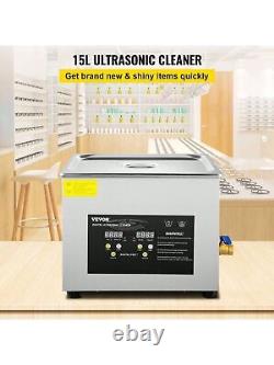 Nettoyeur ultrasonique de laboratoire professionnel VEVOR 15L, chauffage de 200W, ultrasons de 120W