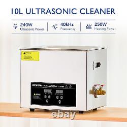 Nettoyeur ultrasonique en acier inoxydable de 10 L, machine de cavitation sonique de 220 W avec chauffage