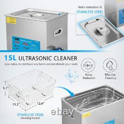 Nettoyeur ultrasonique en acier inoxydable de 15L pour l'industrie de l'équipement de nettoyage chauffé avec minuterie