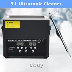 Nettoyeur ultrasonique en acier titane 3L CREWORKS avec affichage LED, minuterie et chauffage de 300W