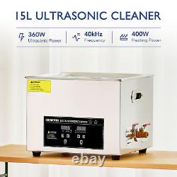Nettoyeur ultrasonique numérique en acier inoxydable 15L 40kHz pour le nettoyage de la rouille, de l'huile et du ternissement.